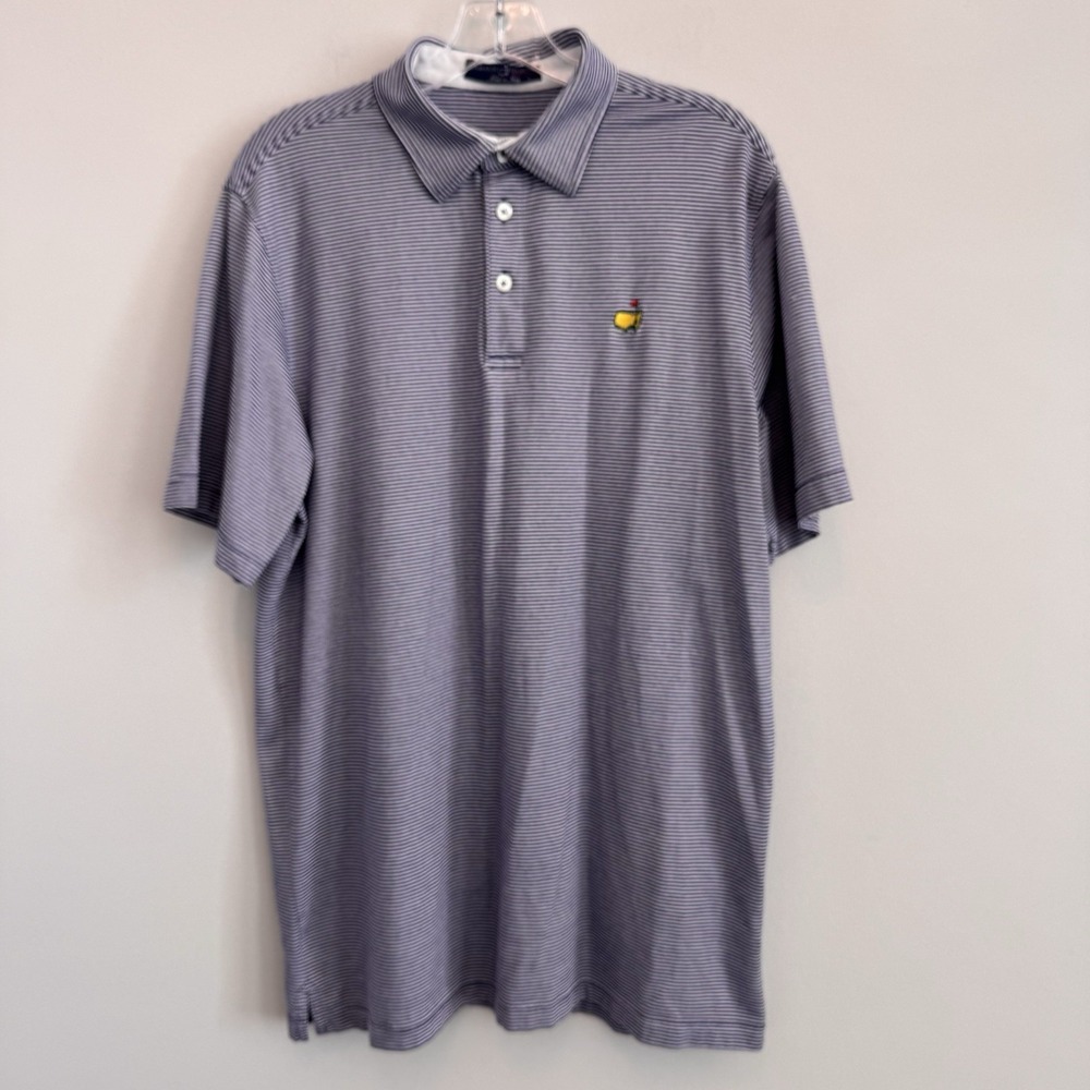 Masters Clubhouse Collection Polo Shirt Men's L Blue Stripe Augusta Golf